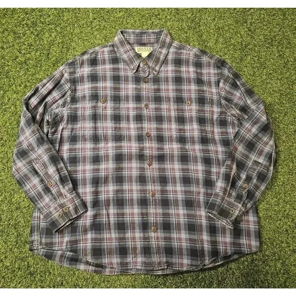 Duluth Trading Co Shirt Mens 2XL Long Sleeve Plaid Button Up Red Blue - Picture 1 of 6